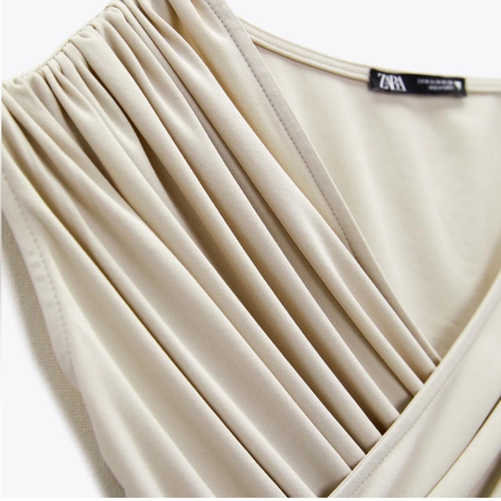 Zara Stretch Ivory Sleeveless Drape Casual Stylish Top L - Picture 16 of 16